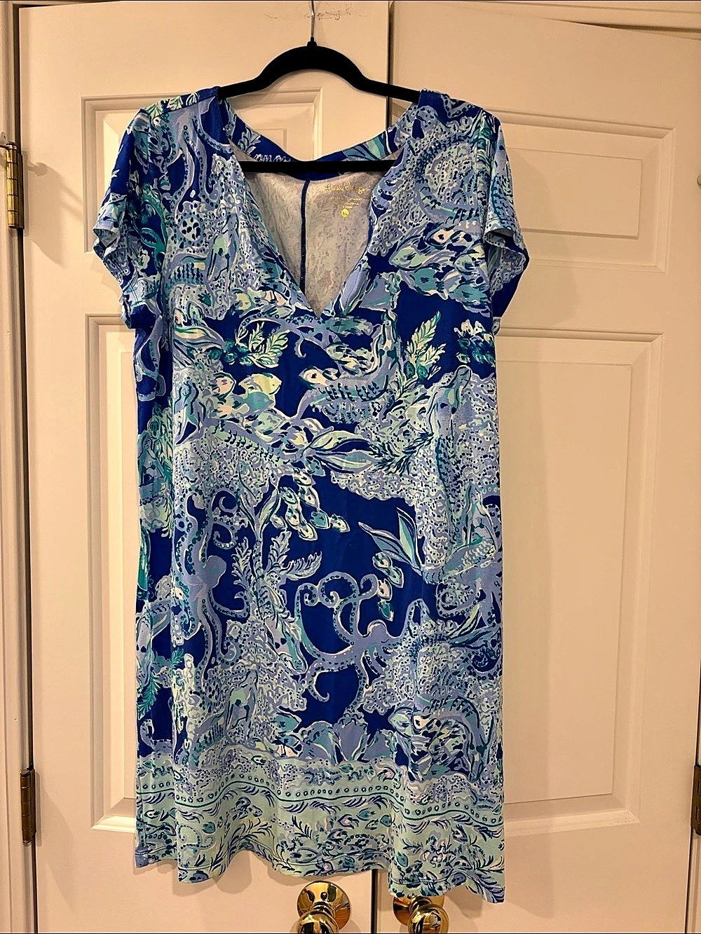 Lilly Pulitzer Sea Life V neck Mini Dress in Blue & White Size XL